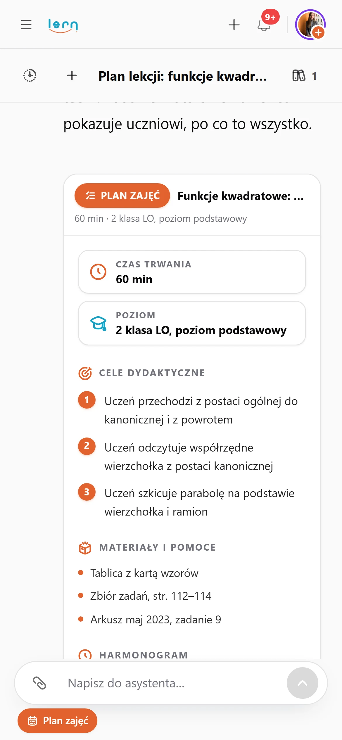 Vom Lern KI-Assistenten erstellter Unterrichtsplan am Handy